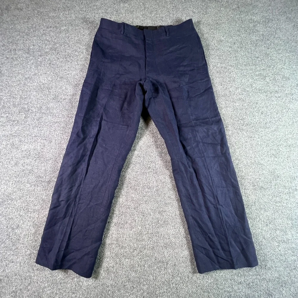 Polo Ralph Lauren Pants Men's 34 Navy Blue 100% Flax Flat Front Straight Preppy